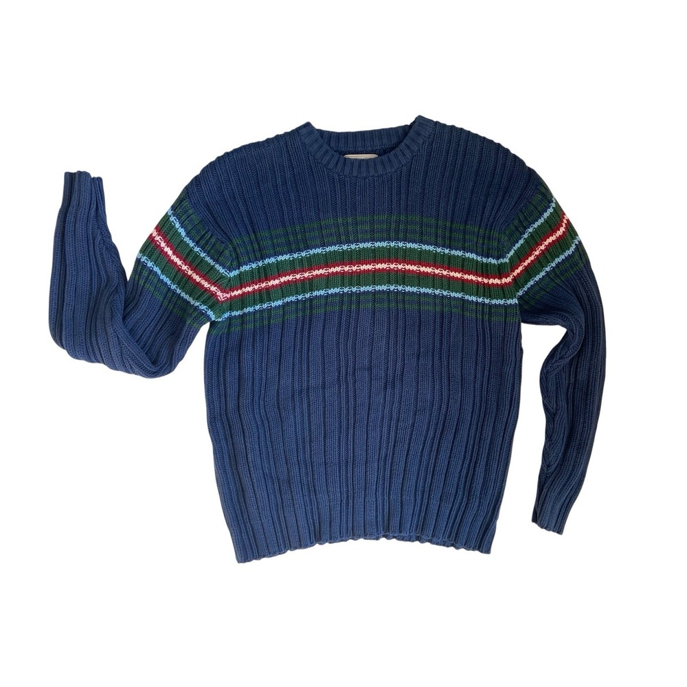 Vintage Y2K Aeropostale Mens Ribbed Knit Sweater Size S‎ Blue Stripe Fisherman